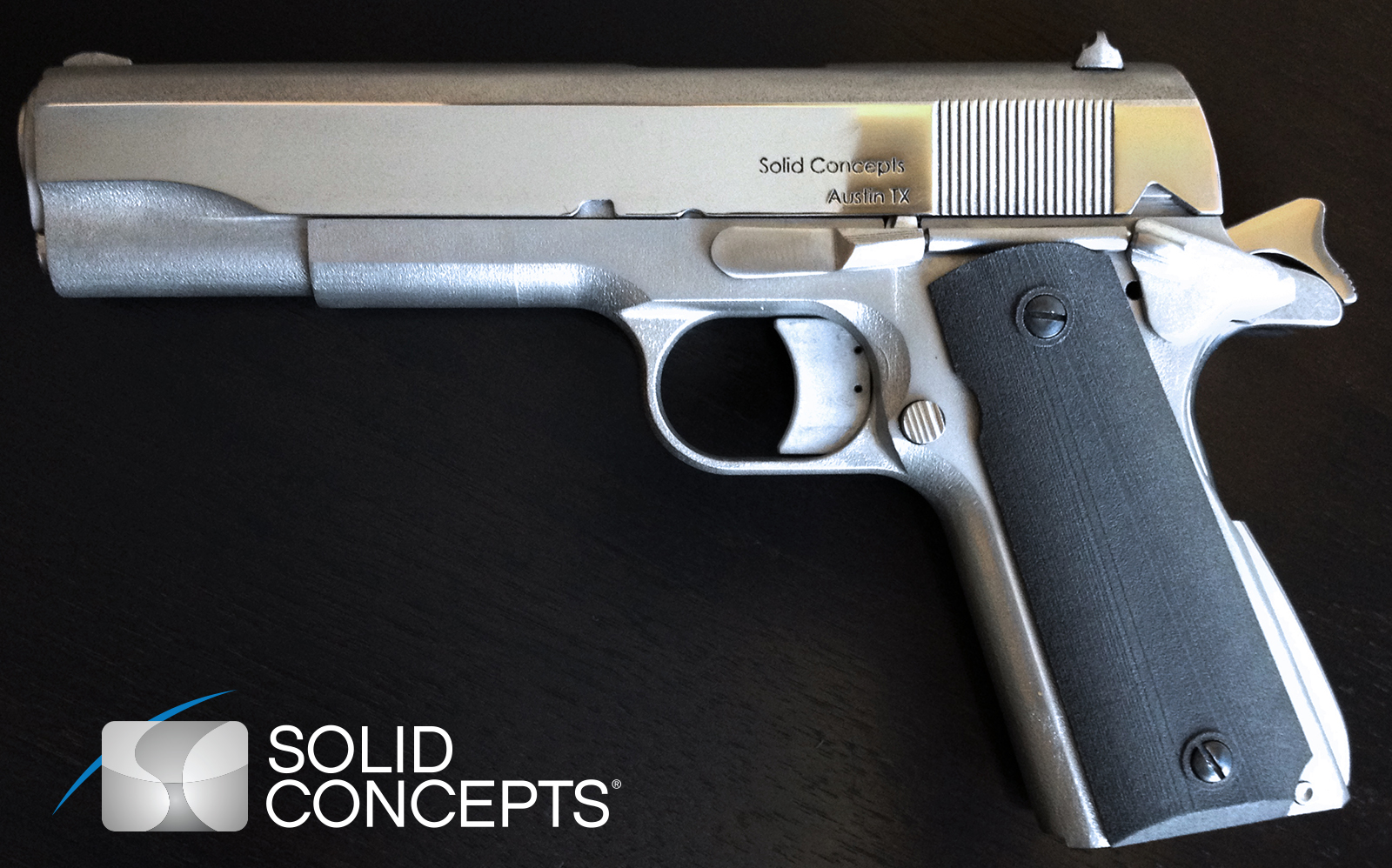 This 1911 pistol was built using 3D printing. Courtesy of Solid Concepts.