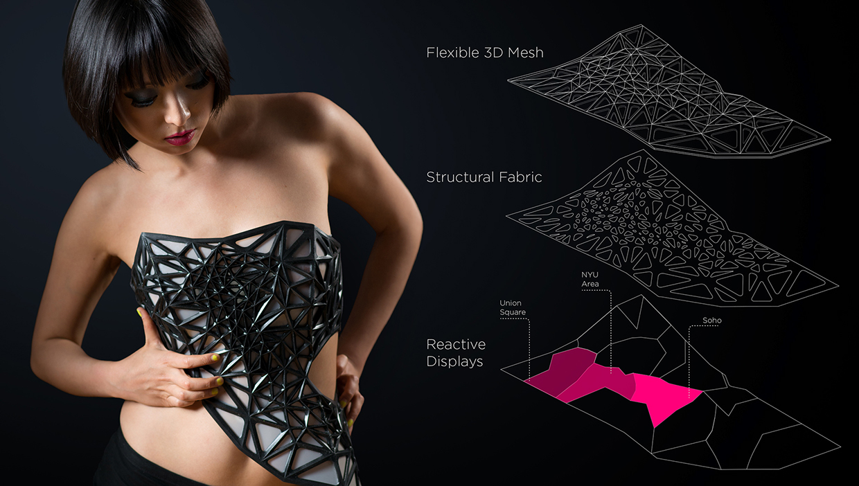 This piece of 3D printed wearable tech emphasizes the transparency of online privacy. Courtesy of x.pose.