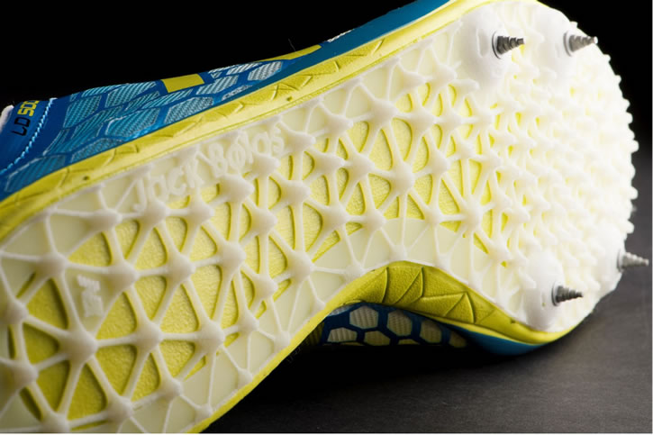 The spike plate for this pair of New Balance track shoes was built using AM. Courtesy of EOS.