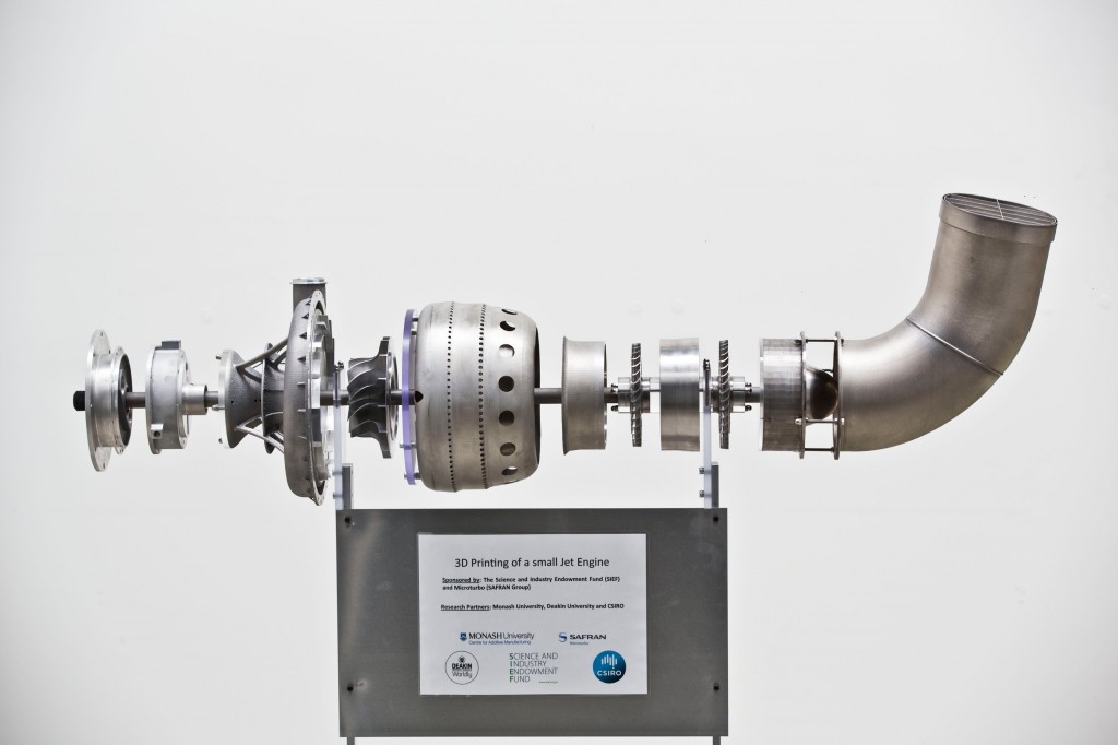 Monash University has 3D printed the first complete jet engine. Courtesy of Monash University.