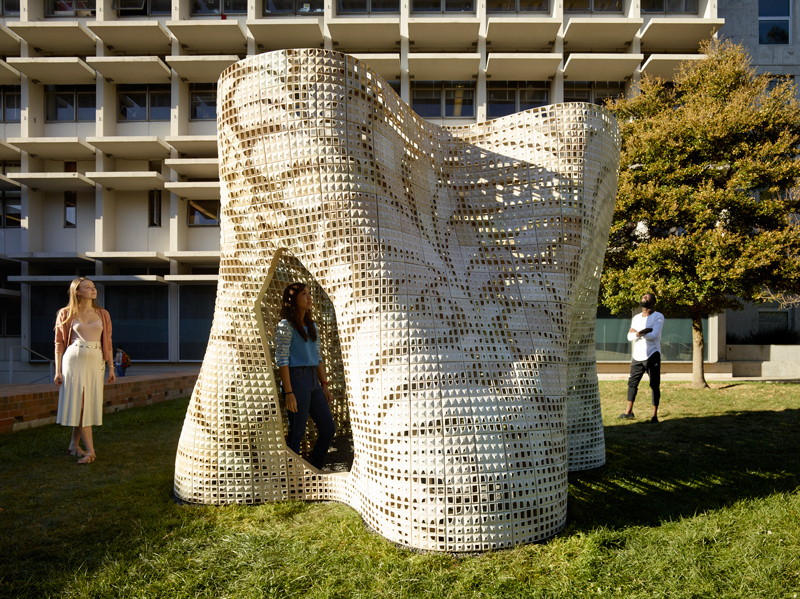 The 3D printed Bloom pavilion is functional and elegant. Courtesy of Emerging Objects.