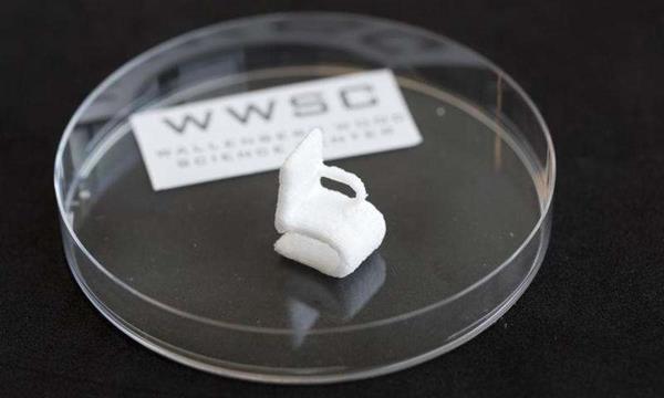 A tiny chair printed from a cellulose gel as proof of concept for Chalmer's University. Courtesy of Chalmers.
