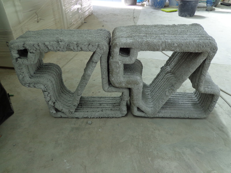 This beam was printed in specific patterns intended to provide the same level of structural support as a similarly sized solid concrete beam. Courtesy of WASP.