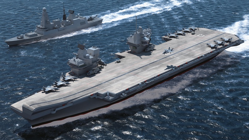 The HMS Queen Elizabeth, the Royal Navy's latest and most advanced warship, may soon be outfitted with 3D printers. Courtesy of the Royal Navy. 