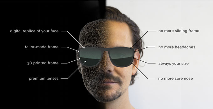 Boulton Eyewear creates 3D data from photos of the face then prints a pair of eyeglasses custom to the client using an EnvisionTec DLP 3D printer. (Source: Boulton Eyewear).  