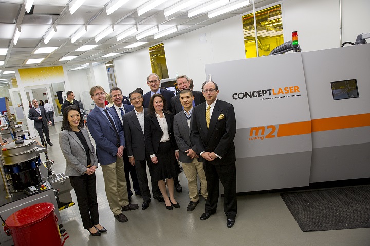 ASU PolyTech Manufacturing Research &amp; Innovation Hub Opening Day attendees. Front row: Joyce Yeung, director of Marketing, Concept Laser; Kyle Squires, dean, Ira A. Fulton Schools of Engineering, ASU; Rey Chu, principal, Manufacturing Technologies, PADT Inc.; Ann McKenna, director, The Polytechnic School, Ira A. Fulton Schools of Engineering, ASU; Keng Hsu, assistant professor, The Polytechnic School, Ira A. Fulton Schools of Engineering, ASU; Donald Godfrey, engineering fellow, Honeywell Aerospace. Back row: John Murray, president and CEO, Concept Laser Inc.; Malcolm Green, associate director, Business &amp; Industry Relations, Ira A. Fulton Schools of Engineering, ASU; Rich Barlow, vice president, Advanced Manufacturing Engineering, Honeywell Aerospace. Image courtesy of Jessica Hochreiter/ASU.