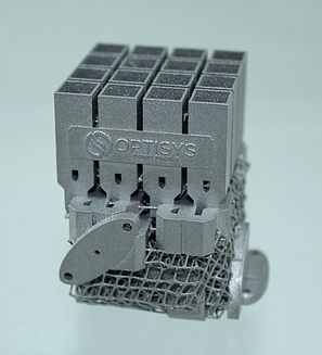 Metal waveguide array with monopulse beam formation, built with 3D printing. (Image courtesy Optisys)