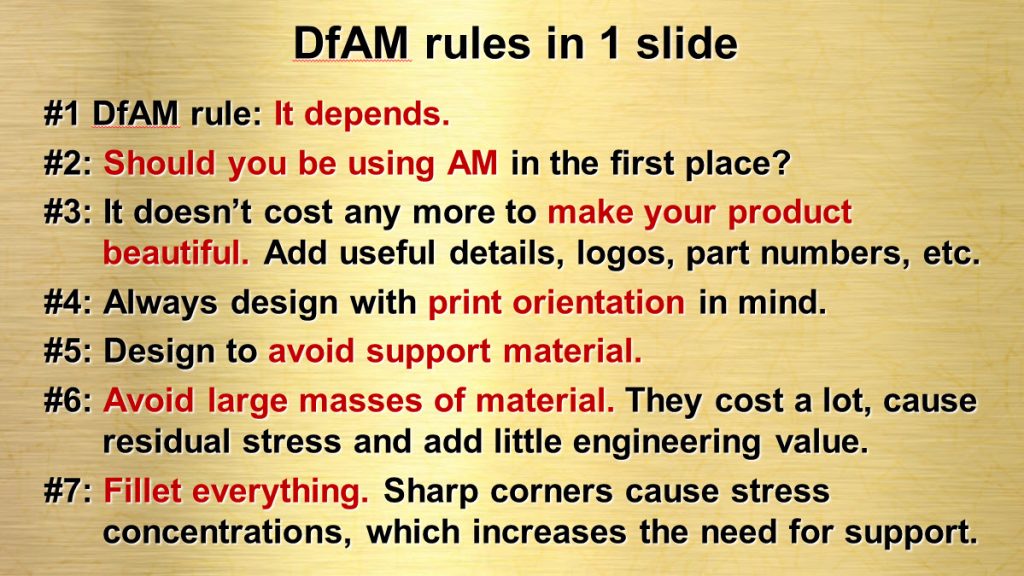 Design for Additive Manufacturing - the Rules on a Single Page. (Image courtesy Olaf Diegel and Wohlers Associates)